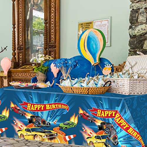 3-Pack Kids Racing Car Plastic Tablecloths - Birthday Party Supplies, 54x108 Inches