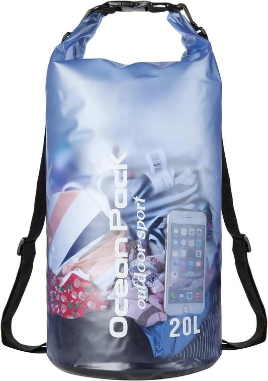 Skiennix Waterproof Dry Bag - 20L Roll Top Backpack for Kayaking & Boating - Stylish Blue