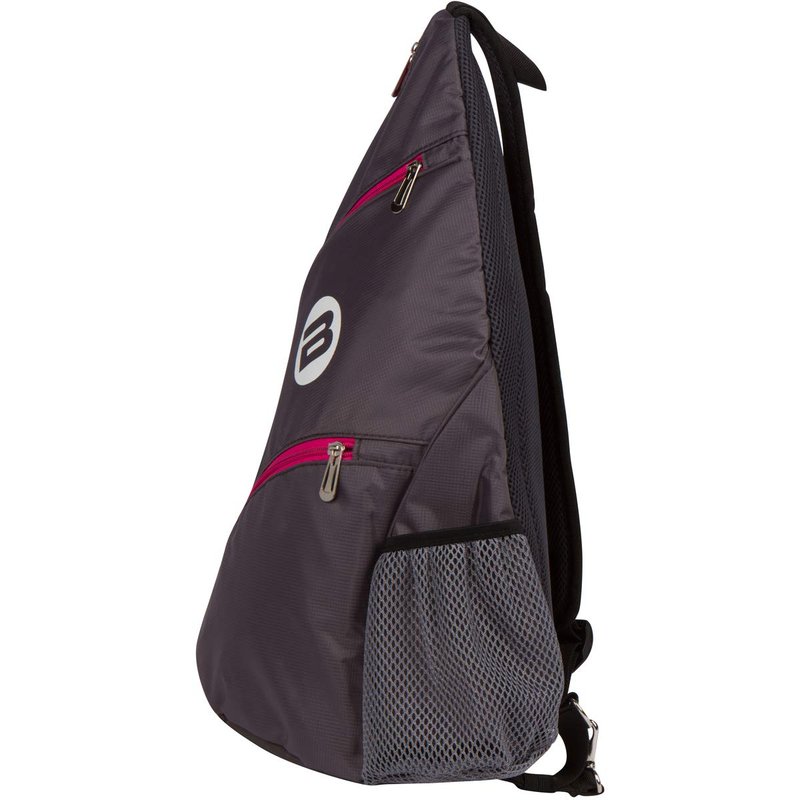 BESTA Premium Pickleball Bag. Padded Sling Bag with 3 Compartments, Water Bottle Holder and Adjustable Strap that Switches Sides. Holds Several Paddles, Balls and More. (Gray with Pink Trim)