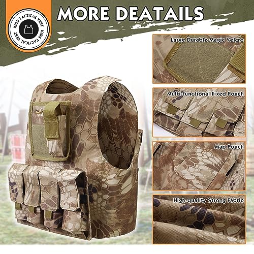 Kids Tactical Vest Camo - Outdoor Airsoft Costume for Ages 8-14