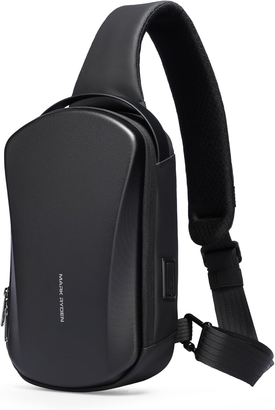MS Mark Ryden Hard Shell Sling Backpack - Water Resistant Crossbody Bag with USB Charging Port for Travel & Gym