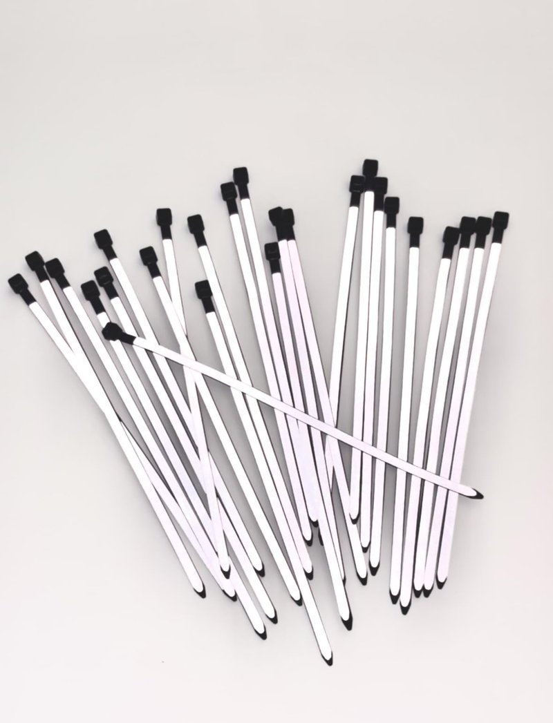 Reflective Cable ties/Zip ties,Mullins Made 8 inch, 25 self locking pieces, UV resistant,Built for safety, Reflective, Hiking, Outdoors/Survival, Running Gear, High-visibility. 50lb tensile strength.