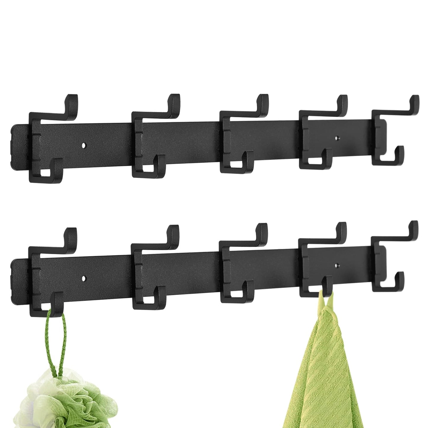 DECLUTTR 2 Pack Coat Rack Wall Mount, 5 Heavy Duty Hooks for Hanging Entryway, Metal Hat Rack, Towel Hanger, Black