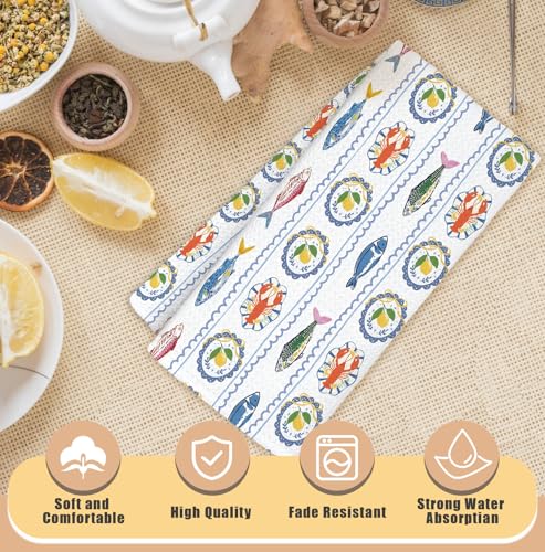 Summer Lemon Fish Crawfish Kitchen Towels - 16x24 Inch