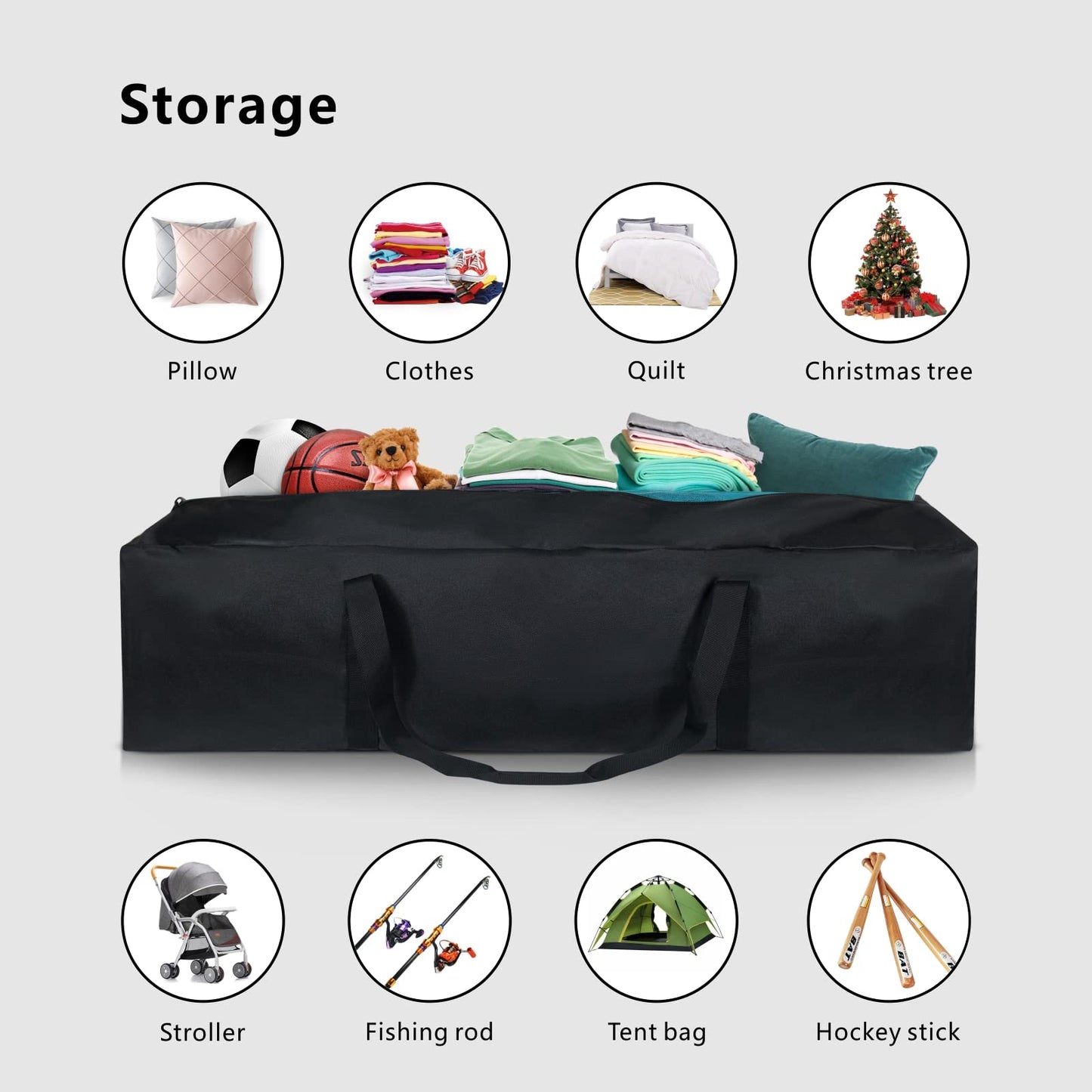 TOPDesign 1-Pack 46 Inch Extra Large Zippered Duffel Bag for Travel Camping Sports Equipment Storage, Waterproof Foldable Luggage Bag with Padded Handles (Black)