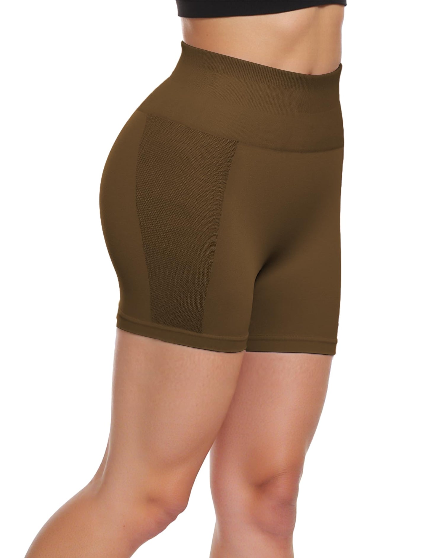 Buauty Women's 3.6 Inch Booty Shorts, High Waisted Seamless Scrunch Butt Gym Workout Shorts with Tummy Control, Squat Proof Stretch for Yoga, Pilates, Fitness and Daily Wear Coffee