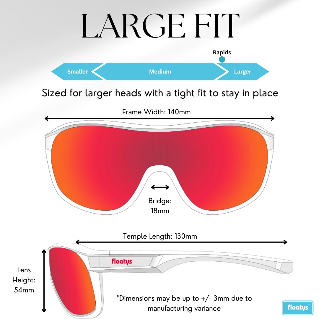 Floatys Floating Sunglasses Rubberized Rapids | Polarized Water Repelling Lenses | Sport shield wrap around | Men and Women (White Frame/Red Mirror Lens)