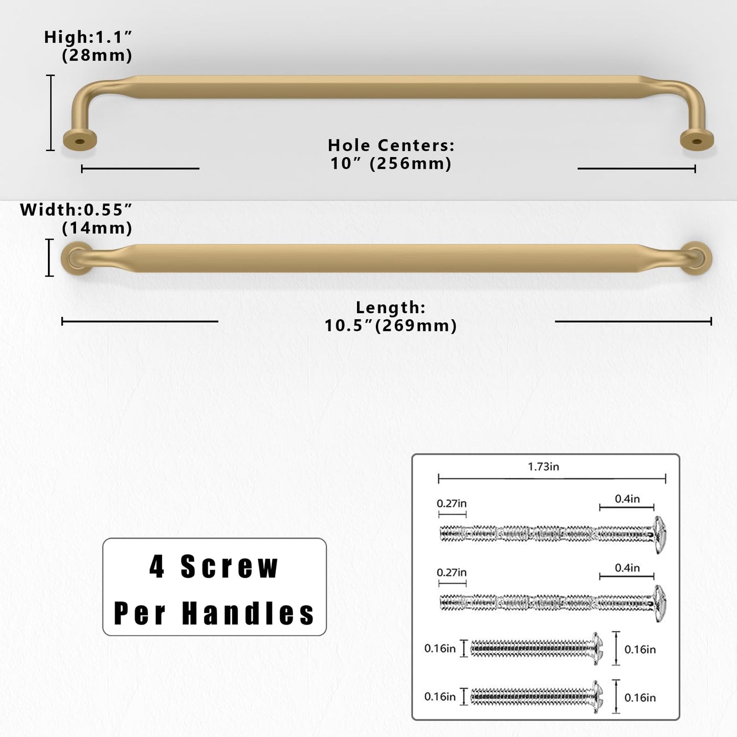 Asimerdeco 10 Pack Champagne Bronze Cabinet Pulls 10 Inch(254mm) Kitchen Cabinet Handles Solid Zinc Alloy Cabinet Hardware Drawer Pulls