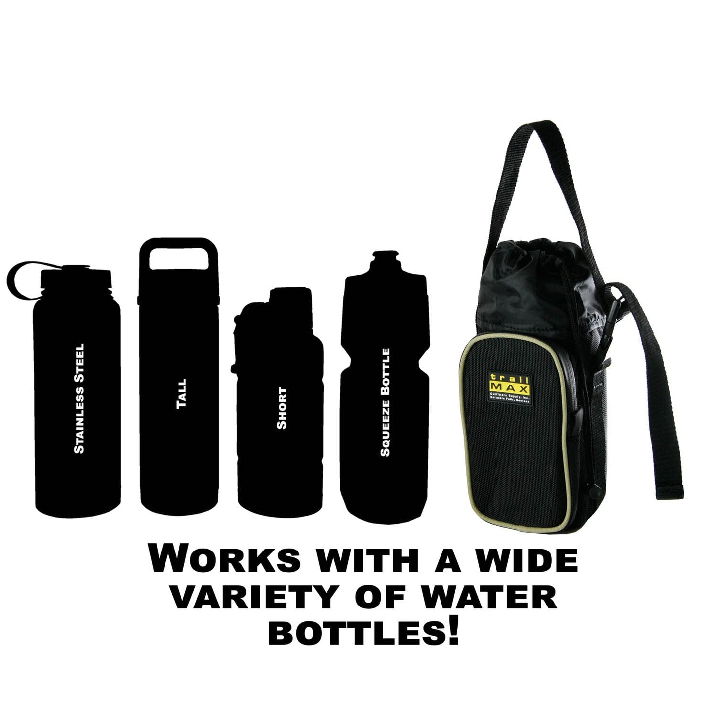 TrailMax 500 Series Water Bottle Horse Saddle Bag; Insulated & Padded Drink Holder; Western & endurance Saddle Water Carrier; Saddlebag w/ 1 Liter Stainless Steel Water Bottle; Black & Sand