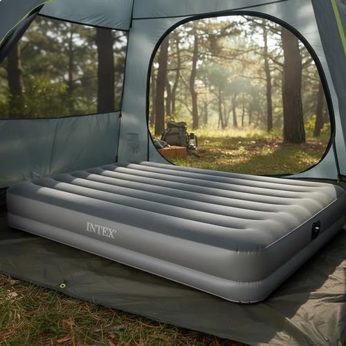 Intex Dura-Beam Prestige Air Mattress - Queen Size with Built-in USB Pump & 12in Height - 600lb Capacity