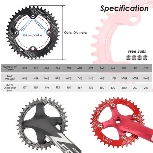 FOMTOR 104 BCD Chainring 50T 7-12 Speed Compatible CNC 7075 Aluminum Narrow Wide Tooth Round Chainrings for MTB/Road Bike Ebike Chainwheel Black