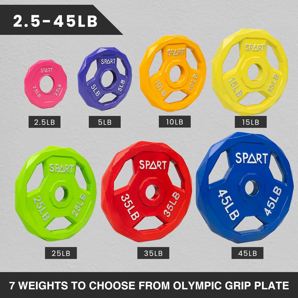 SPART Color Coded Weight Plate 2-Inch Cast Iron Metal Weight Plates for Barbell,Solid Cast Iron Olympic Weight Plates for Strength Training, Weightlifting, Crossfit, 35LB, Single