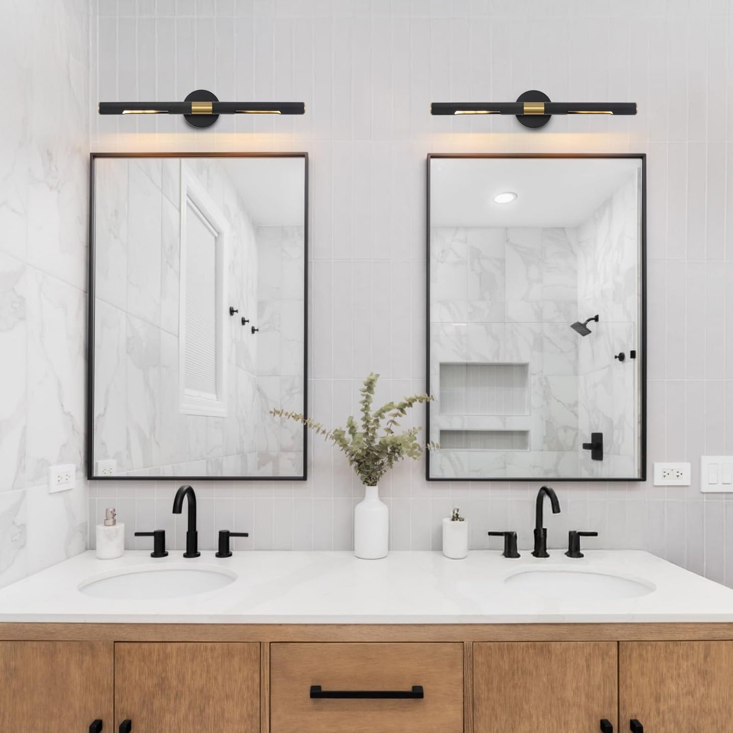 BAODEN Modern Picture Light 24 inches Brushed Brass Gold Black Wall Sconce with Knurled Texture Cylinder Metal Shades Rotatable 360°Indoor Wall Lighting Fixture for Bathroom Vanity Lights Bedroom