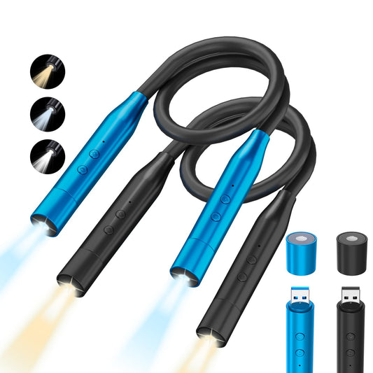 Generic 2Pcs LED Neck Reading Lights, 3-Color & 3-Brightness, 380 Rotating, Rechargeable, 80-Hr Lasting, Perfect for Reading, Knitting, Camping