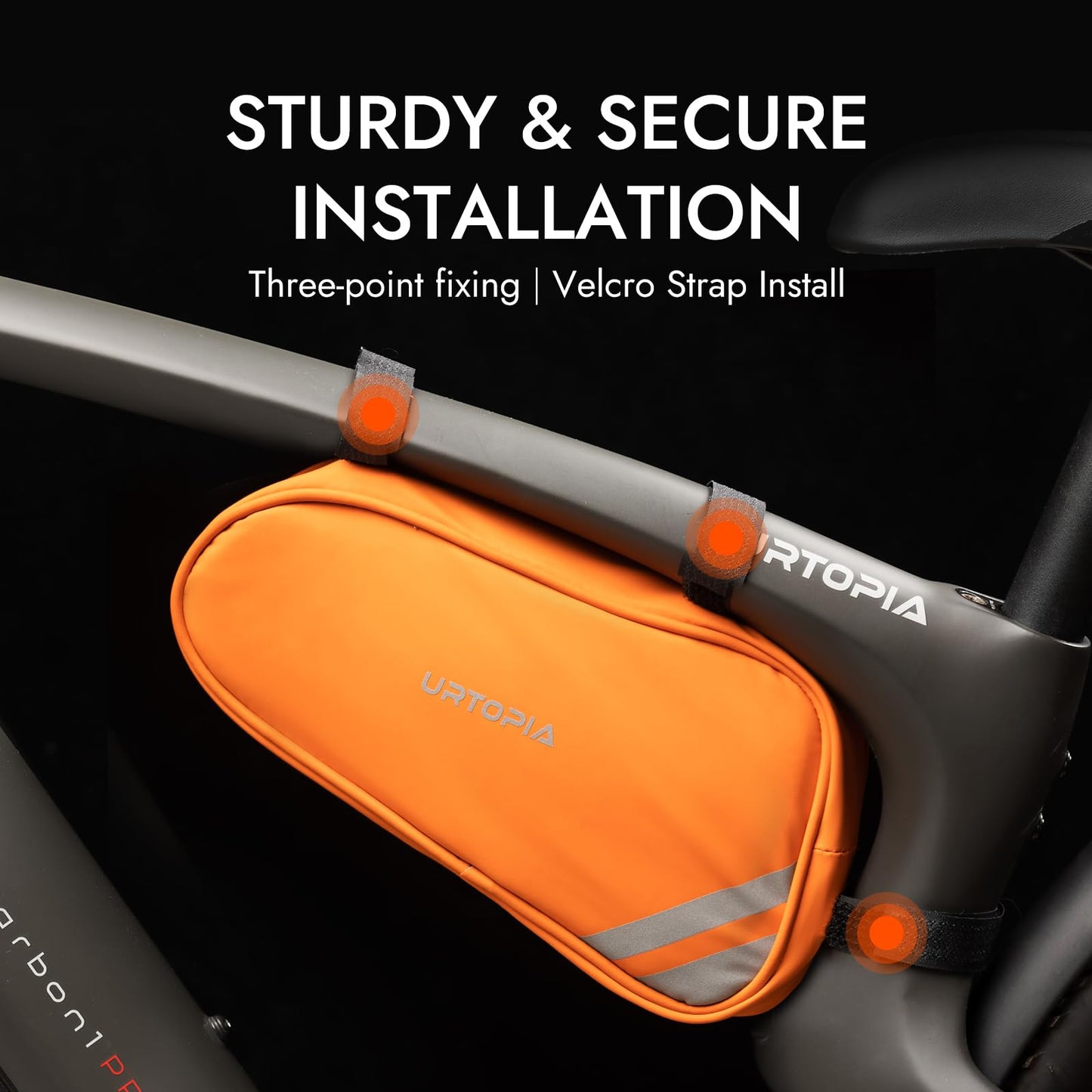 URTOPIA Bike Frame Bag, Waterproof Bicycle Storage Bag 1.5L, Large Volume, Easy to Install, Reflective Bike Triangle Bag, Down Tube Bike Bag for Road Bike, Mountain Bike, Bike Accessories (orange)