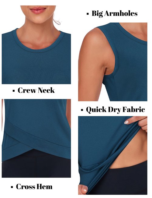 LURANEE Women's Workout Athletic Tank Tops Quick Dry Sun Protection Yoga Gym Crop Sleeveless Shirts Dark Blue