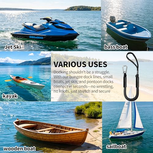 2ft Boat Dock Line Shock-Absorbing Bungee Mooring Lines (2pcs) for SeaDoo, Kayak & Pontoon