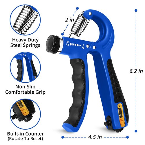 Hand Grip Strength Trainer with Adjustable Resistance 10-130lbs (4.5-59kg), Forearm Hand Grip Strength Exerciser for Muscle Building, Injury Recovery, and Therapy Stress Relief, 2 Pack Blue