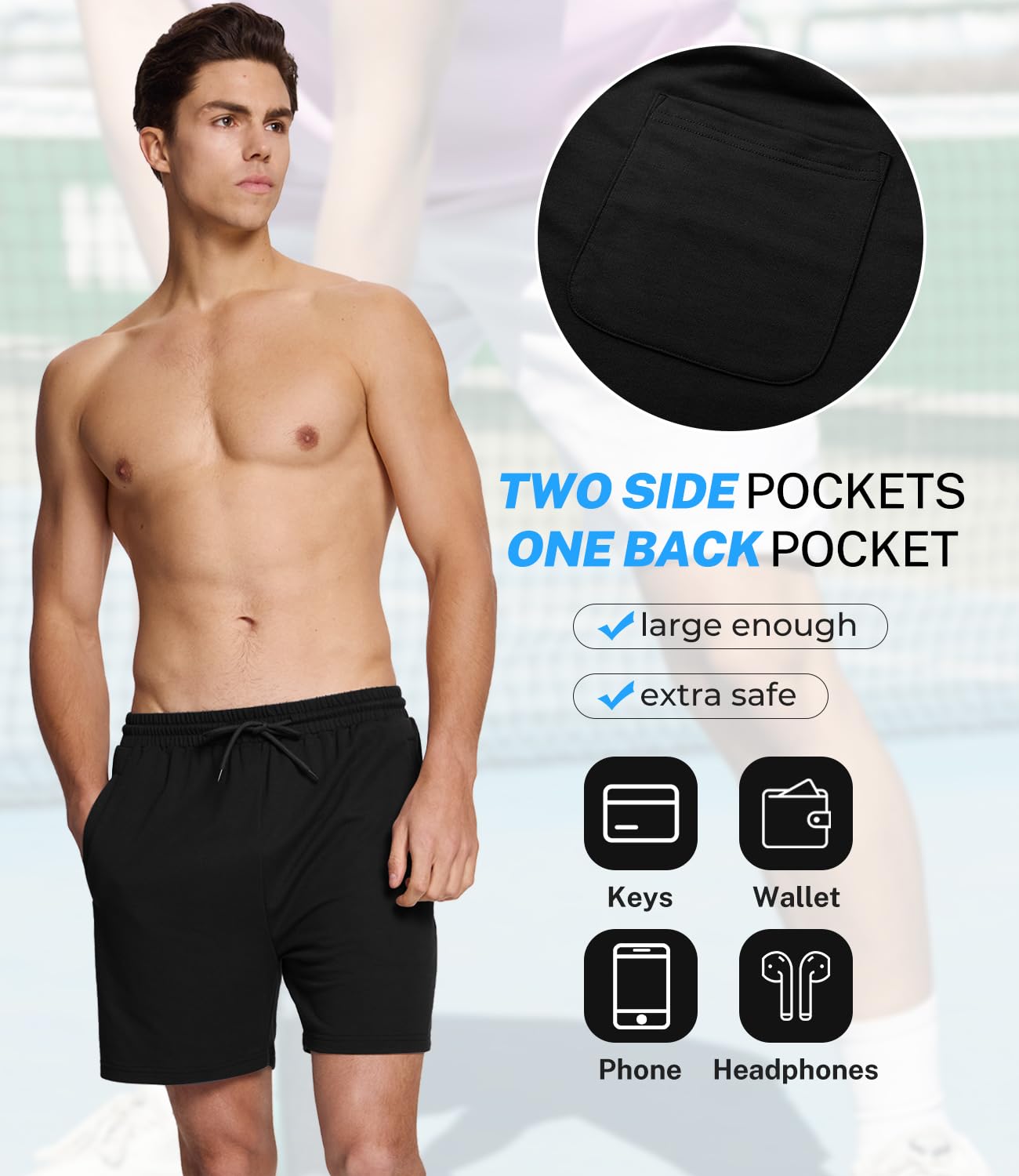 BAMBOO COOL Men's Athletic Shorts Dry Loose-Fit Running Workout Gym Shorts Breathable Lightweight Activewear with Pockets A-Black
