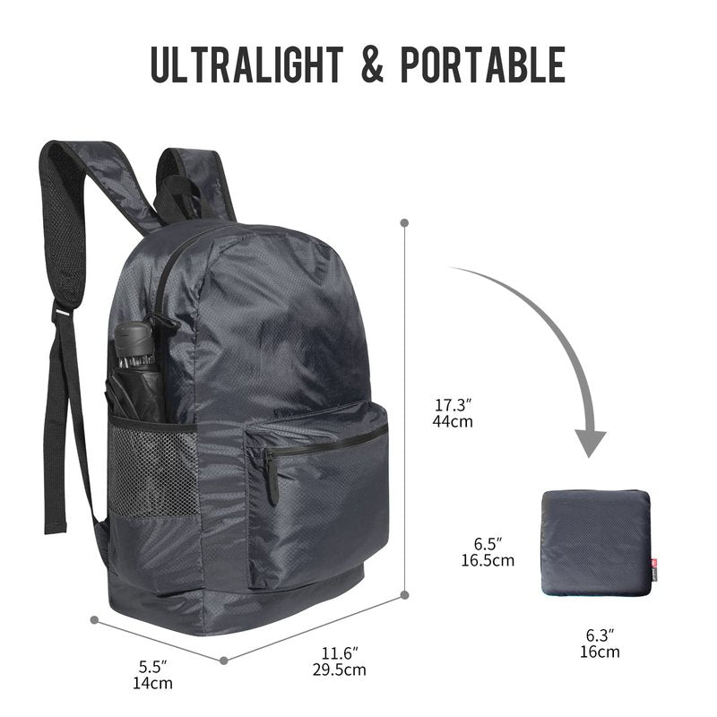 pack all 20L Lightweight Packable Backpack, Water Resistant Foldable Backpack, Travel Hiking Daypack with Waterproof Zippers (Navy Blue)