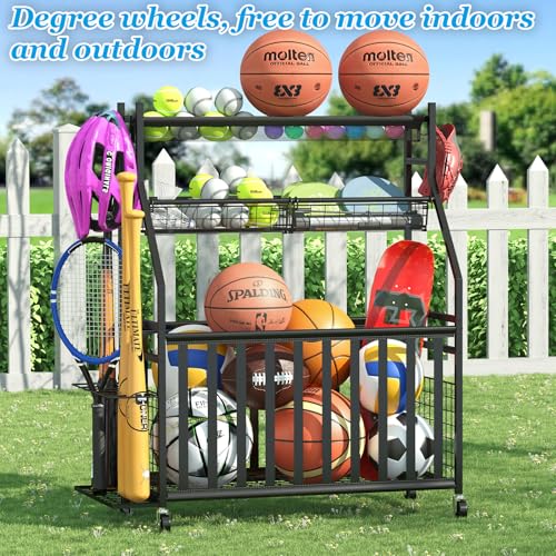 Sports Equipment Organizer with Wheels - Ball Storage Rack