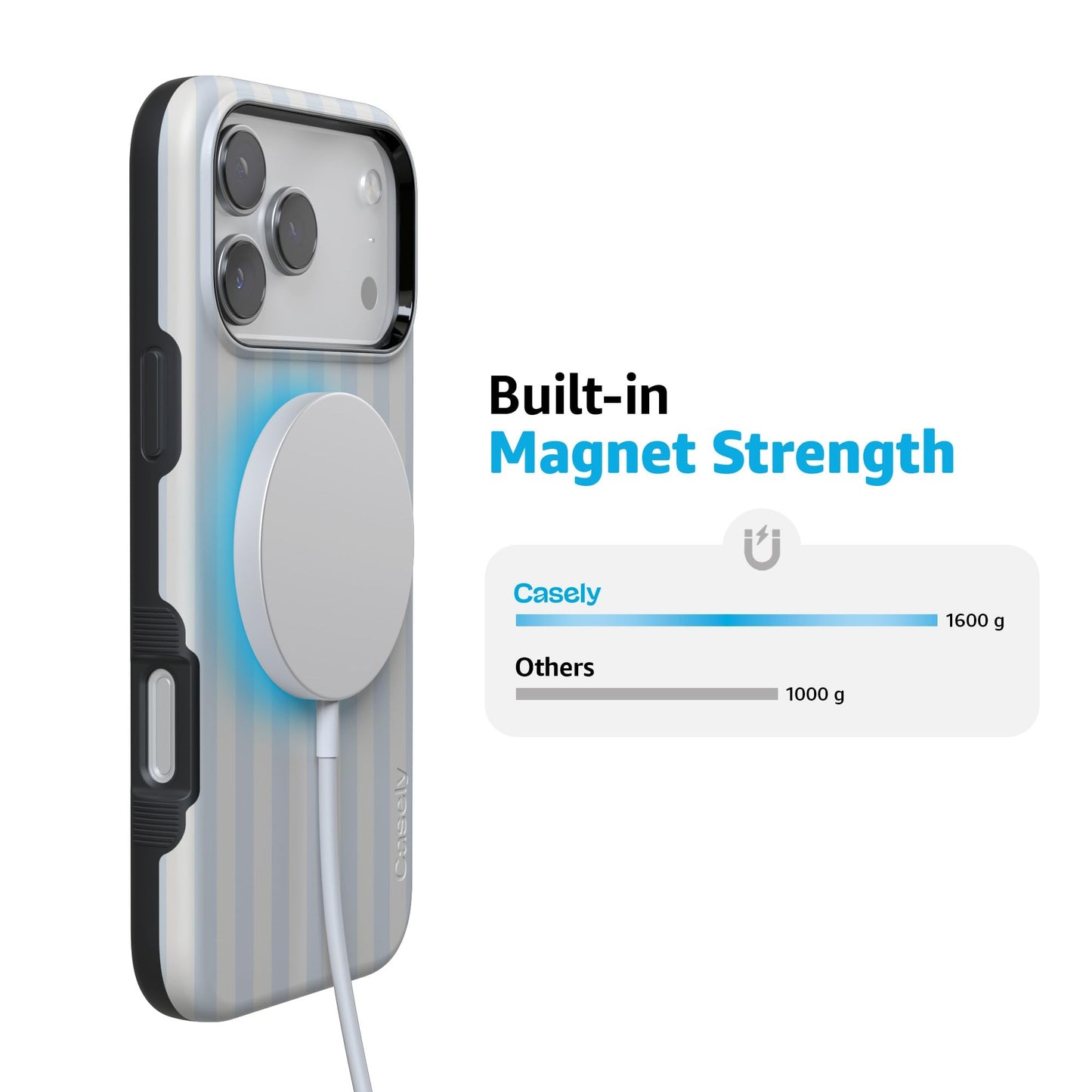 Casely iPhone 17 Pro Case | Blue Stripes | Sunday Best | Bold Protective Design | Compatible with MagSafe