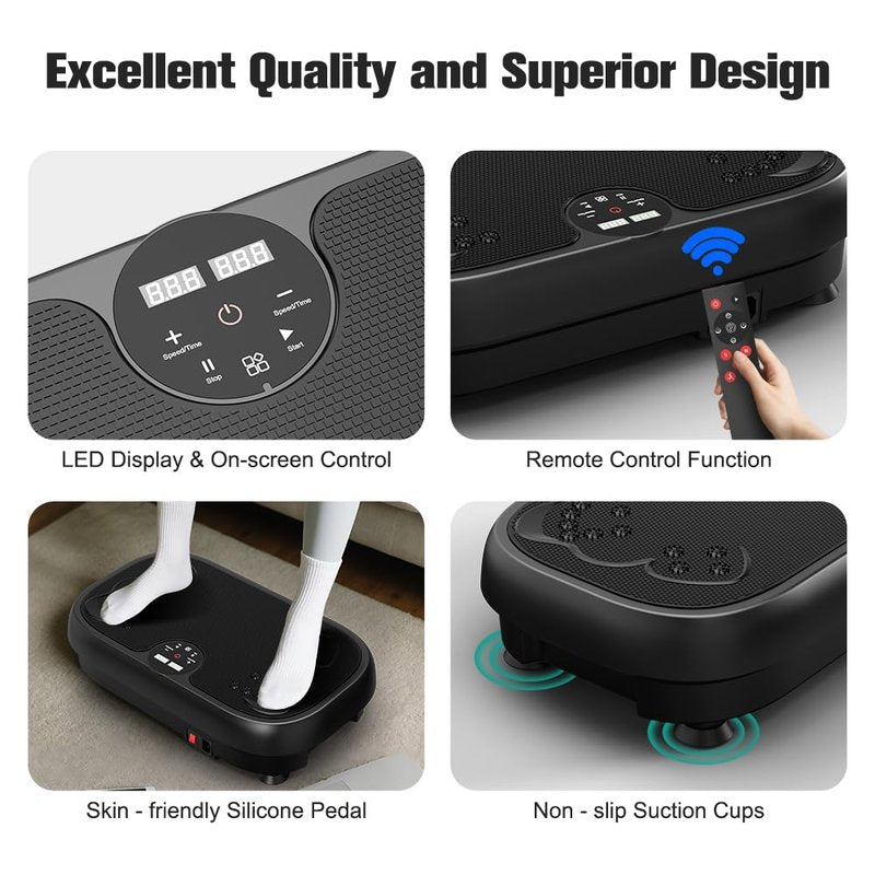 Relife Vibration Plate Exercise Machine Fitness Platform Whole Body Shaker Vibrate Stand Board Lymphatic Drainage Shaking for Weight Loss Fat Burning with 2 Resistance Bands Home Gyms Workout,400Lbs.