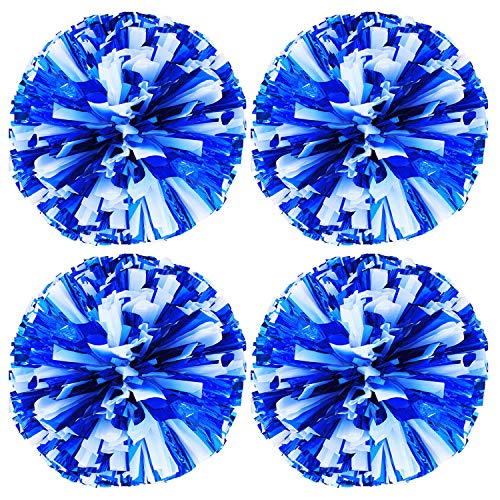 Cheerleader Pom Poms - 4 Pack Blue White Plastic Cheerleading