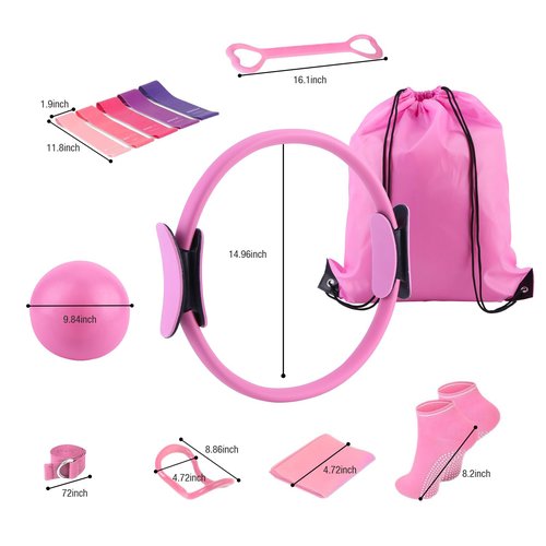 ASIEIT Home Pilates Essentials Kit 13Pcs for Women, Pilates Equipment Set with 14'' Ring, 10" Ball & Resistance Bands, Portable Pilates Ring and Ball Set for Starters Home Workouts