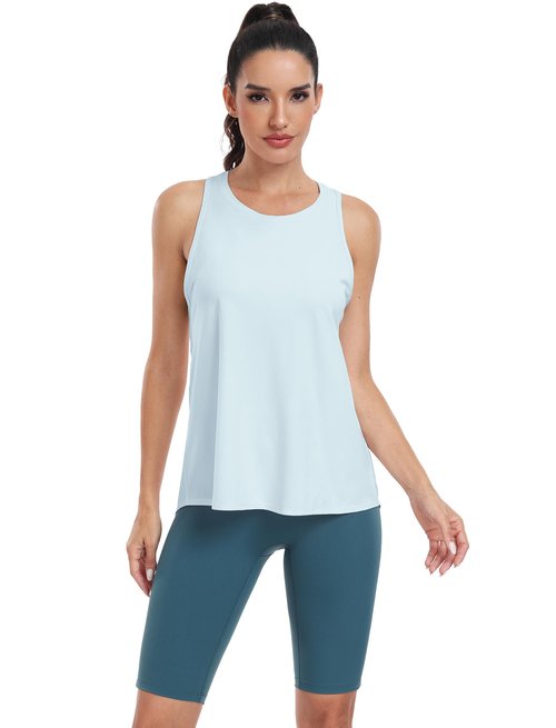 icyzone Racerback Workout Tank Tops for Women, Cool Feeling Loose Gym Athletic Yoga Exercise Running Sports Shirts (Sheer Blue, XL)