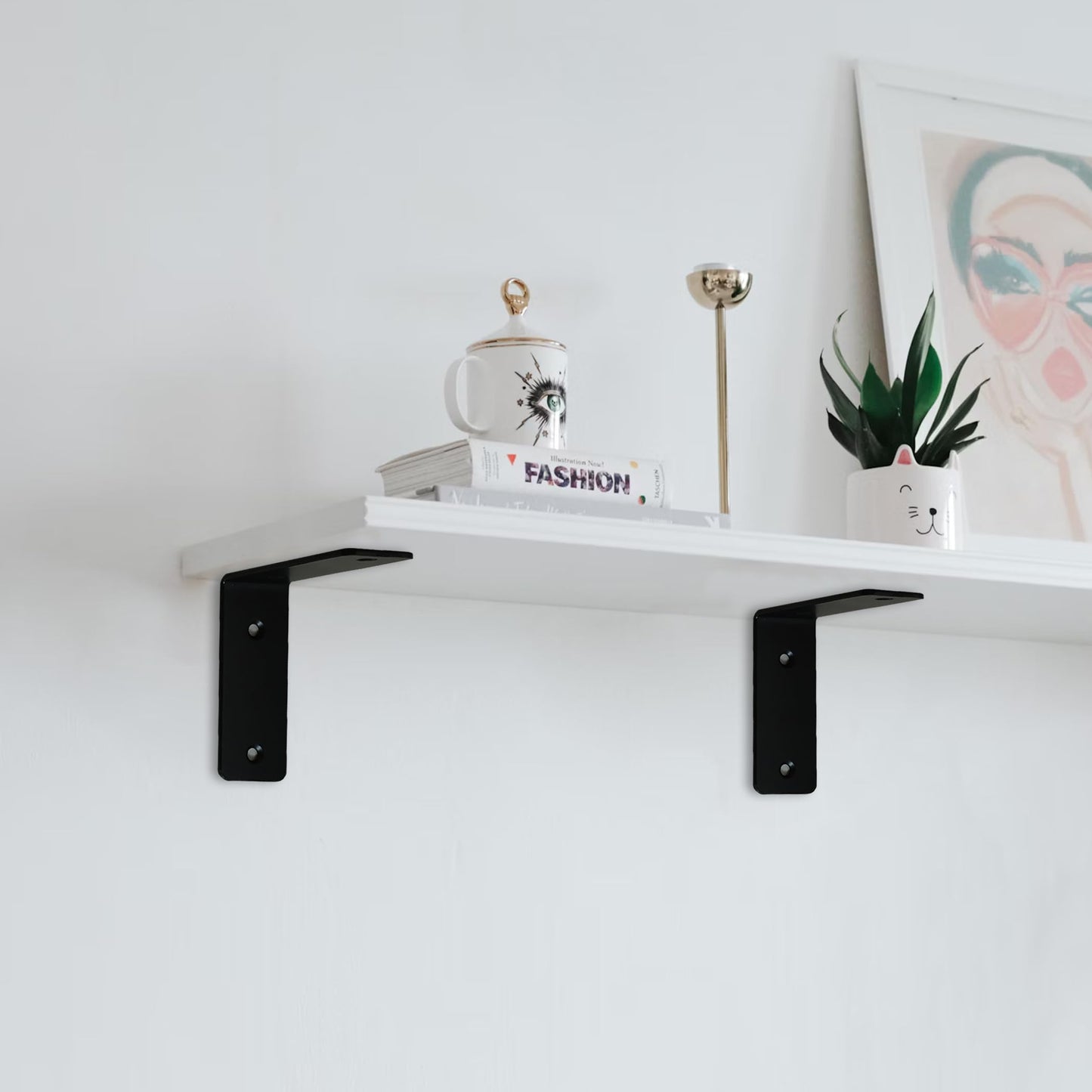 Redunest L Floating Shelf Brackets,4 Pack Heavy Duty L Brackets for Shelves, L 6" X H 4" Black Metal Countertop Support Brackets,Wall Mounting for Wood