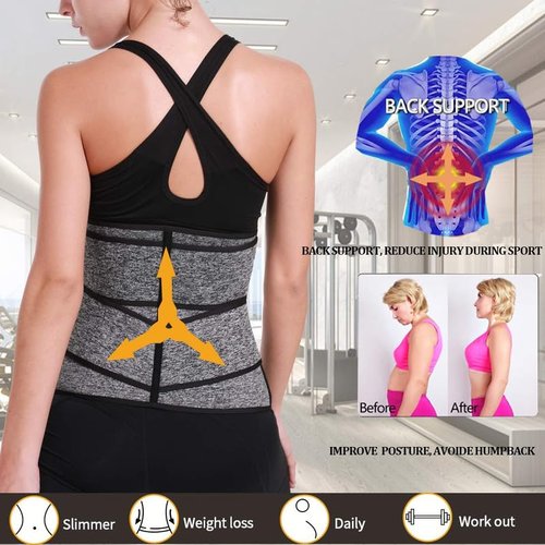 SHAPERIN Double Belt Waist Trainer for Women Neoprene Sweat Fitness Waist Cincher Body Shaper for Weight Loss (Medium,Gray)