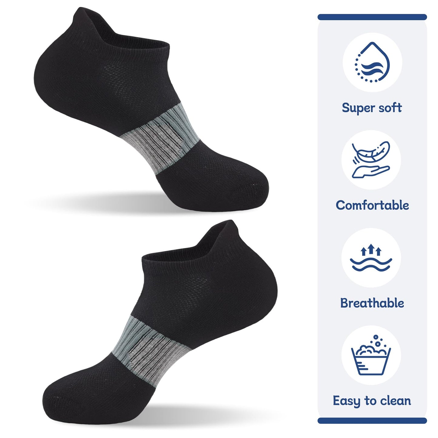 FYTUTESE Mens Low Cut Ankle Socks with Cushion 5 Pairs Black Large