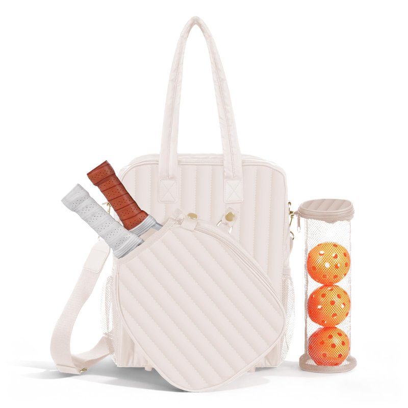 VANNMESTER Pickleball Bag for Women with Detachable Paddle Case,Stylish Tote Large Capacity Paddle Holder,External Water Holder and Ball Bag, Waterproof Shoulder Pickleball Tote White