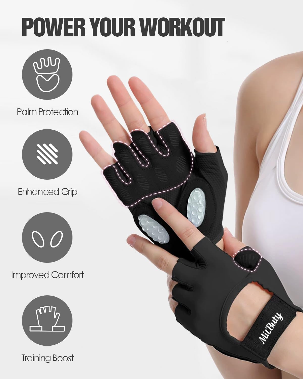 Skiennix Workout Gloves - Fingerless Gym Gloves with Silicone Grip & Palm Padding for Weight Lifting | Unisex