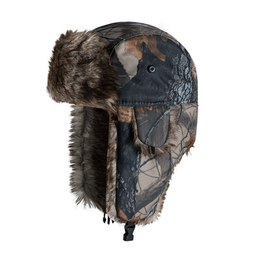 Winter Trapper Hat with Ear Flaps Fallen Leaf Camo Hunting Cap Faux Fur Ushanka Russian Warm Hats Unisex Windproof Cold Weather Hunter's Hat for Fishing, Skiing, Hiking, Camping