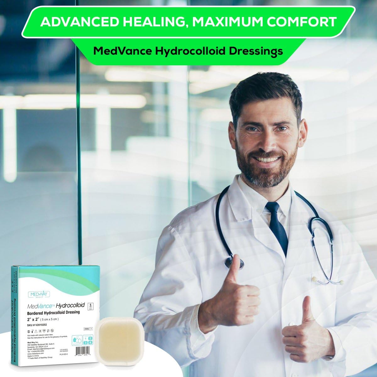 Medvance Absorbent Bordered Hydrocolloid Large Wound Dressing - Waterproof Skin-Friendly Adhesive Pads - Easy Apply Large Bandage - Wound Care & Dressings for Cuts & More (2"x2" Bandage) (Box of 10)