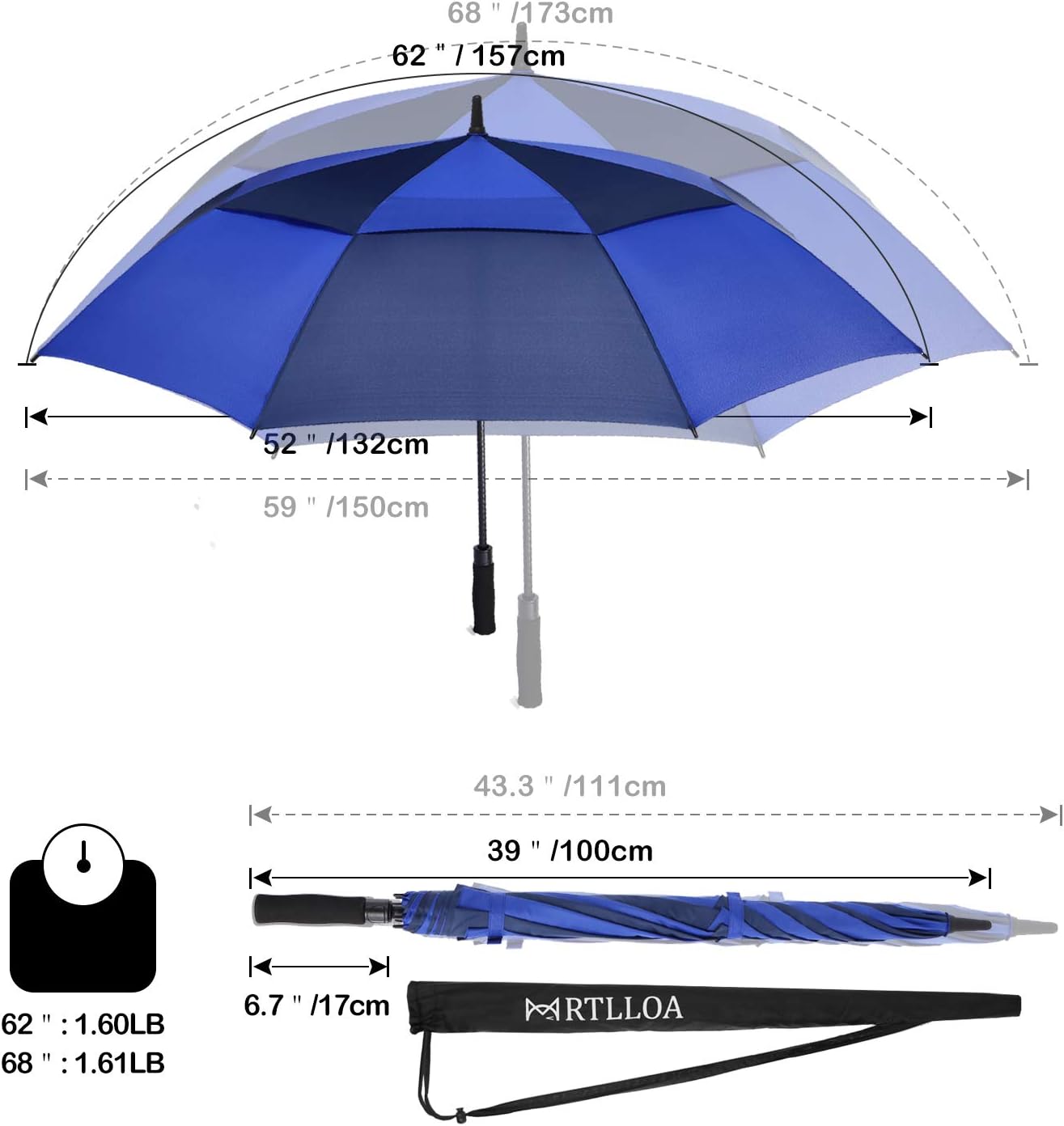 MRTLLOA Golf Umbrella - Extra Large 54/62/68/72 Inch | Automatic Open, Windproof & Waterproof