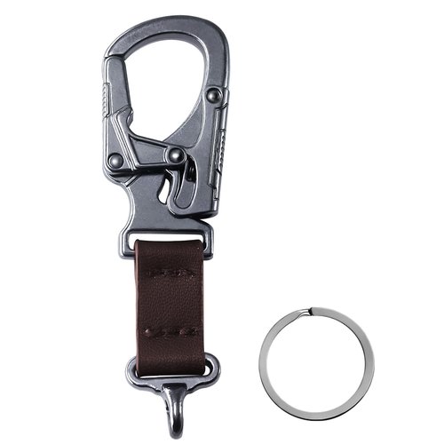 Ahiller Carabiner Keychain - 3.2" Auto Locking Key Holder for Car, House & Backpack. Minimalist Metal Keychain with Leather, EDC Organizer & Unisex Gift (Gunmetal)