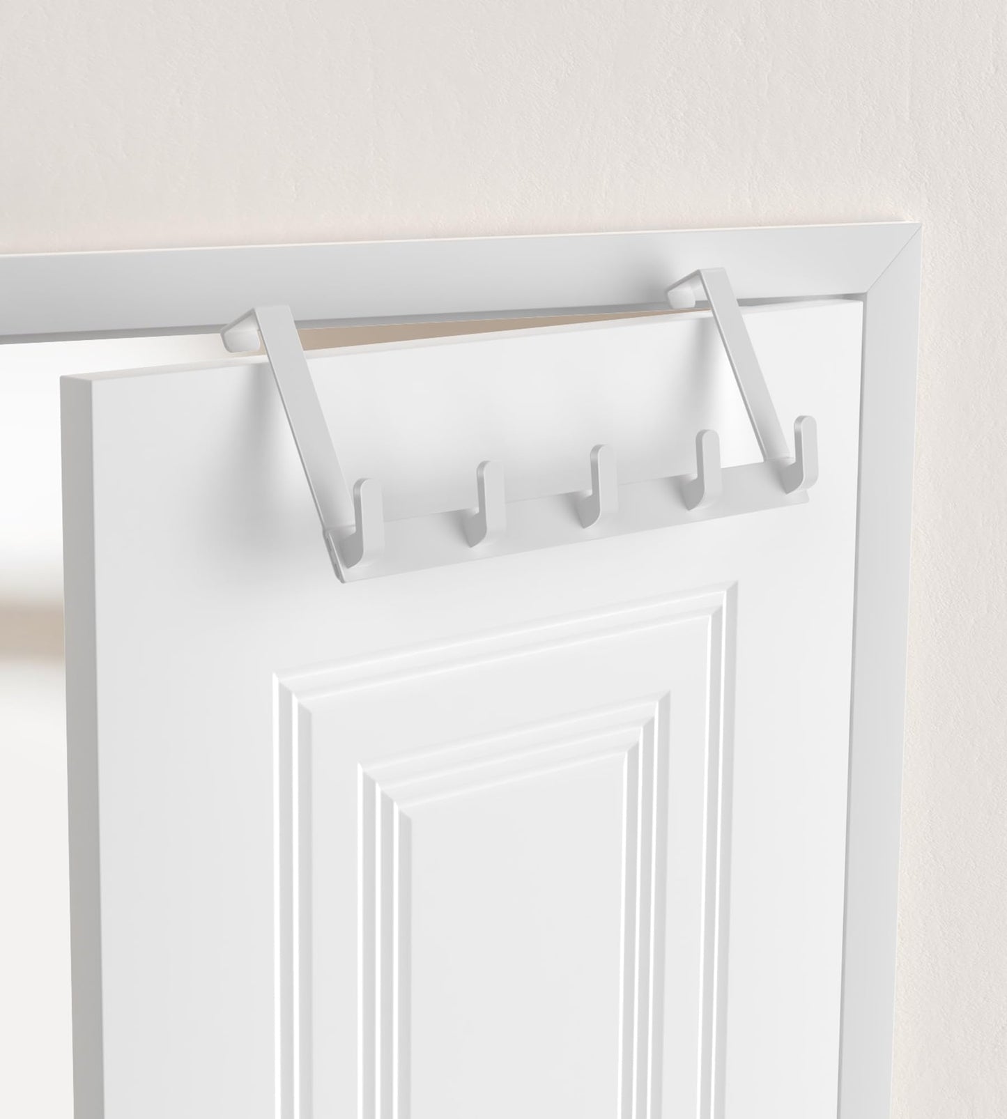 KitchLife Over The Door Hooks Hanger with Extended Arms for Easy Use by Women, Fits 1 3/8" Doors, L18U - Bathroom Accessories and Towel Rack Organization - 1 Pack, Glossy White