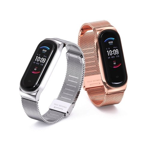 MIJOBS Metal Replacement Strap for Amazfit Band 5 - Compatible with Amazfit 5 Fitness Tracker (Milan, Rose Gold)