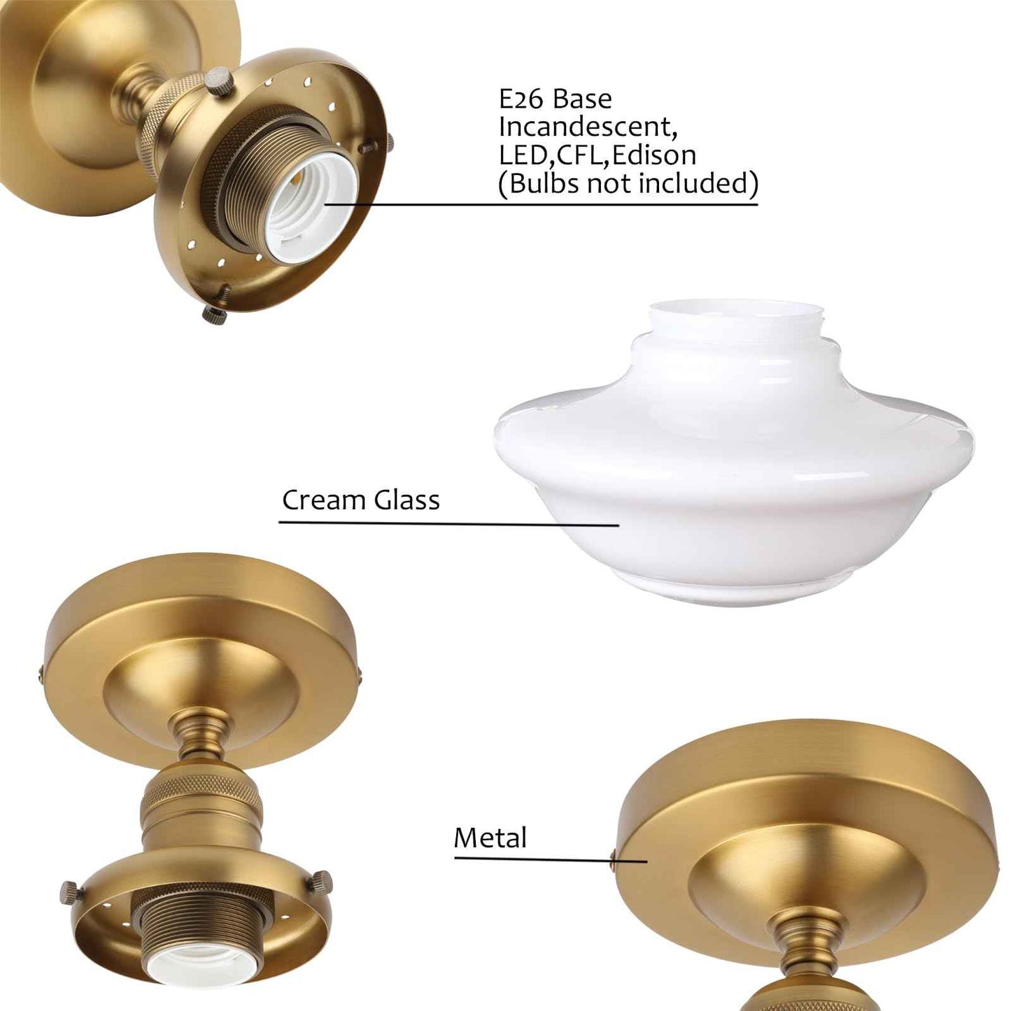 Pathson Vintage Flush Mounted Ceiling Lighting with Milk White Glass Shade, Mid-Century Style Ceiling Light Fixture for Hallway Foyer Loft Living Room Bedroom