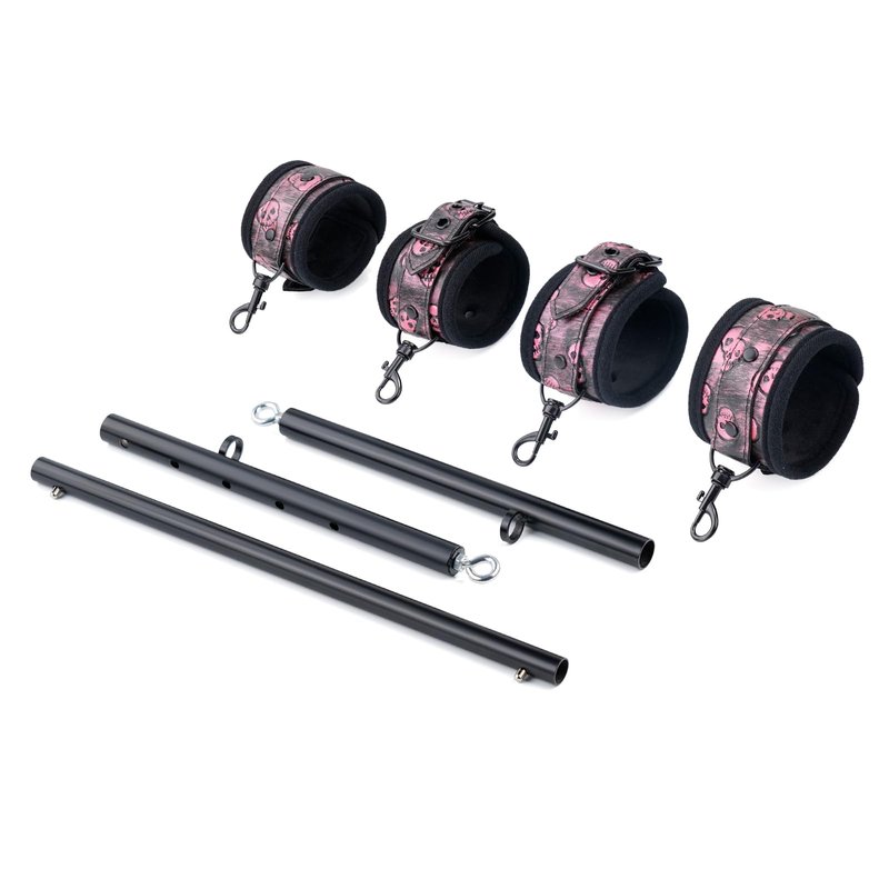 Spreader Bar Heavy Duty Stainless Steel Expandable Black Bar Home Gym with 4pcs PU Black-Pink Adjustable Strap,Sports Aid Training Fitness Gear Pilates Aid Kit,Indoor Yoga Set