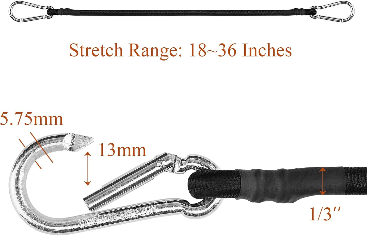 ZHOUBIN 18-Inch Black Bungee Cords - Durable with Carabiner Hooks | 2-Pack for Secure Tie-Downs