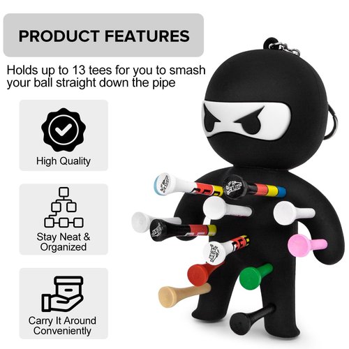 Aliennana Golf Tee Holder, Ninja Portable Funny Golf Tees Holder Keychain Golf Gift Golf Accessories for Men & Women (Black)