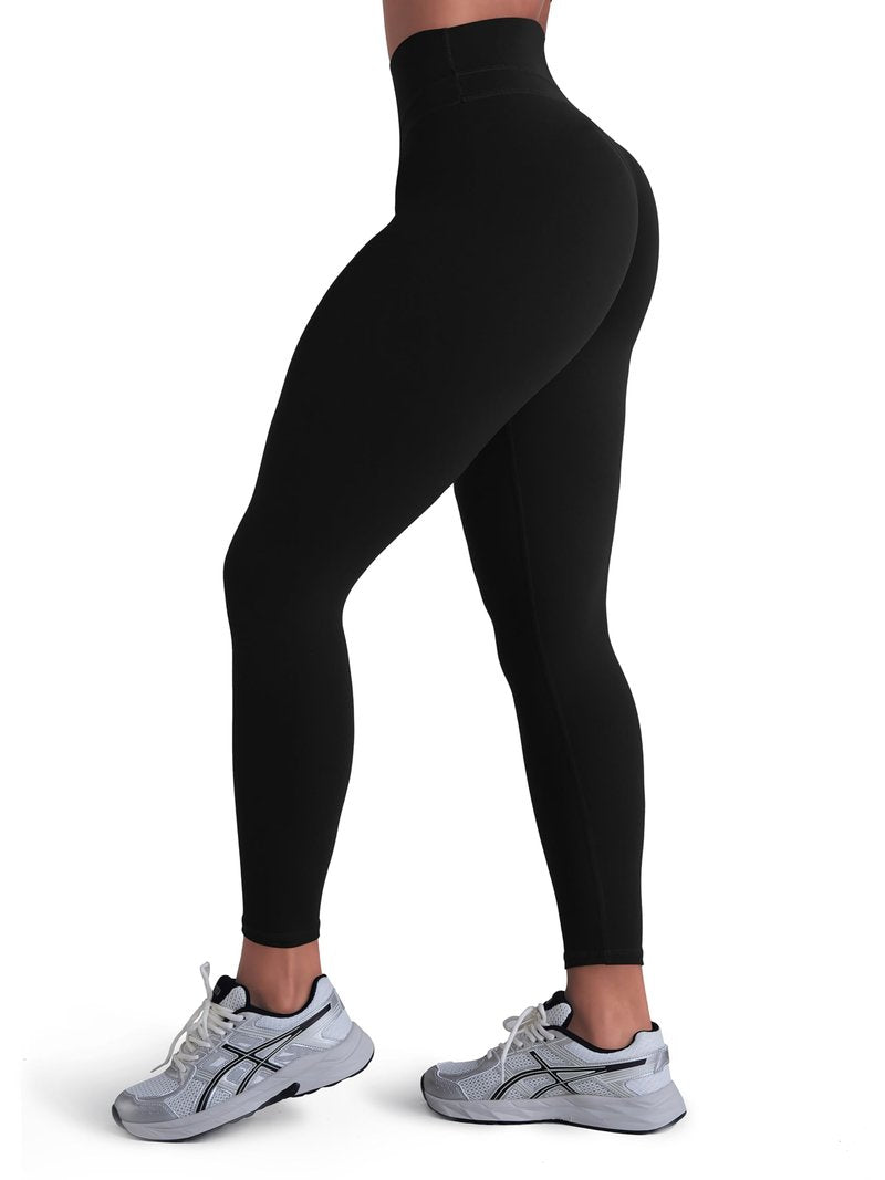 Sunzel Women's Hidden Butt Lifting Leggings No Front Seam High Waist Yoga Pants with Tummy Control Workout Gym Running Casual 25" Inseam Black Medium