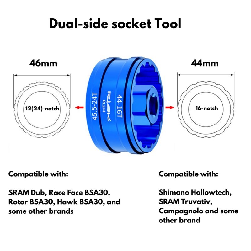 COONIUM 16 Notch 44mm and 12(24) Notch 46mm Bike Bottom Bracket Removal Tool with Retaining System, Compatible with Shimano BSA Hollowtech II, SRAM Dub GXP, Chris King, Campagnolo, etc