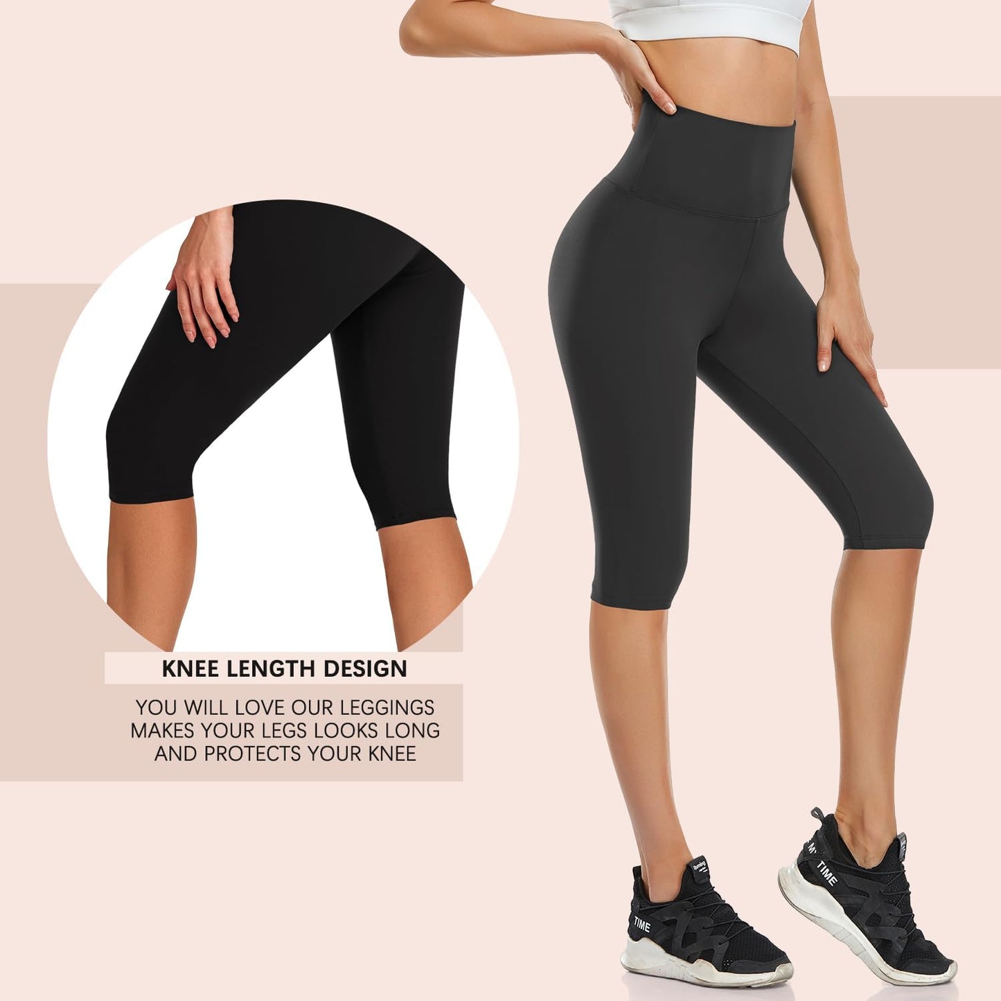 Skiennix High Waisted Capri Pants - Knee Length Yoga Shorts & Biker Leggings for Women