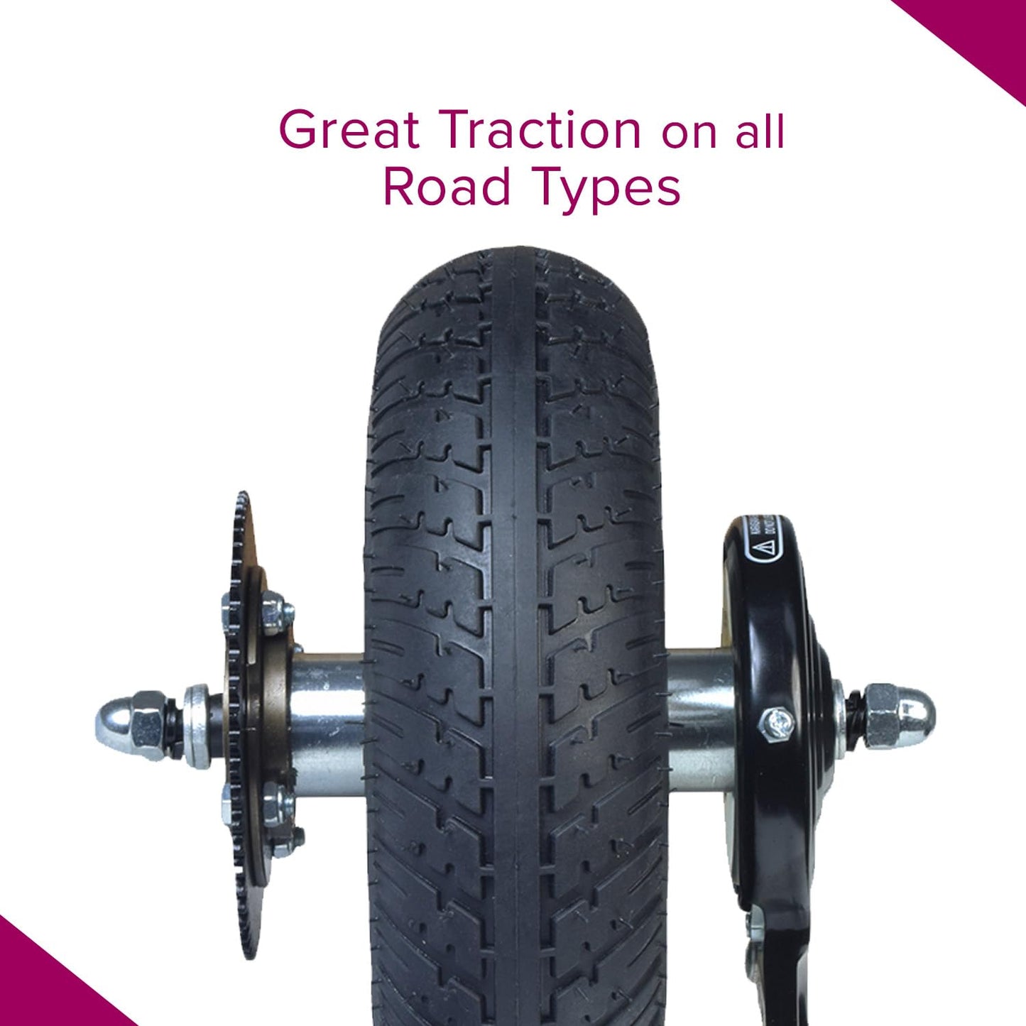 AlveyTech Rear Wheel Assembly for the Razor E300 Scooter (Versions 41+) - Wheels Include 2.80/2.50-4 Tire, Inner Tube, Rim, Drive Sprocket, Brake Assembly, Replacement Parts For Ver. 41 and up