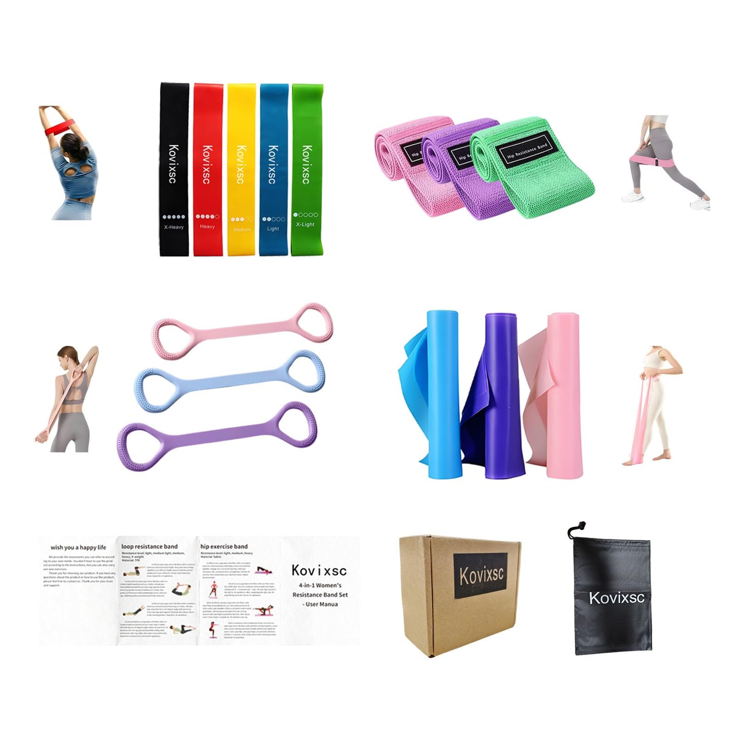 Kovixsc Resistance Band, Pilates Band,Work Out Bands for Women,Figure 8 Resistance Band, 14-Set Professional Exercise Bands for Pilates, Yoga, Home Gym, Booty, Leg Training with Workout Bands Guide